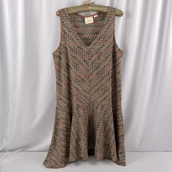 Maeve Anthropologie Westwater zigzag pattern high low tank style dress size L - Picture 2 of 10